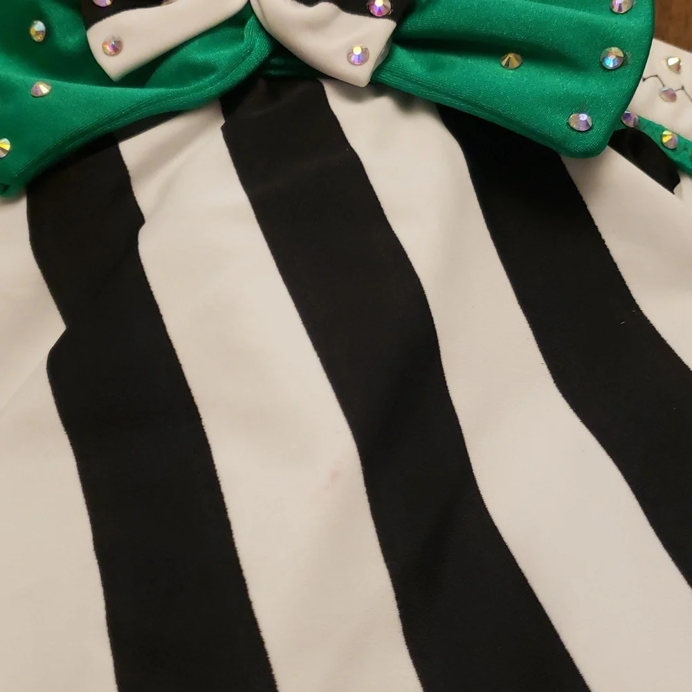 Striped Black and White Kids Dance  Costume Rhinestones Beetlejuice Waistress